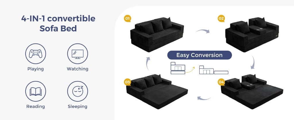 Evvo Cloud Loveseat showing all convertible modes