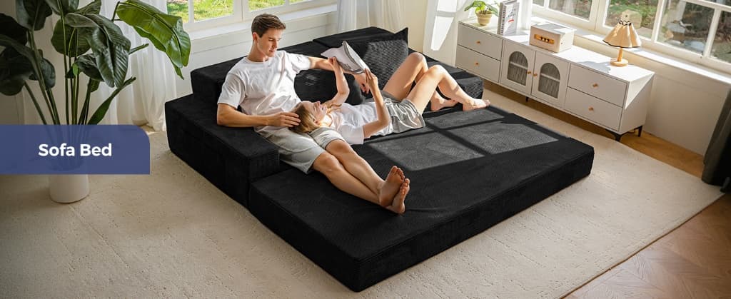 Evvo Cloud Loveseat in flat bed mode