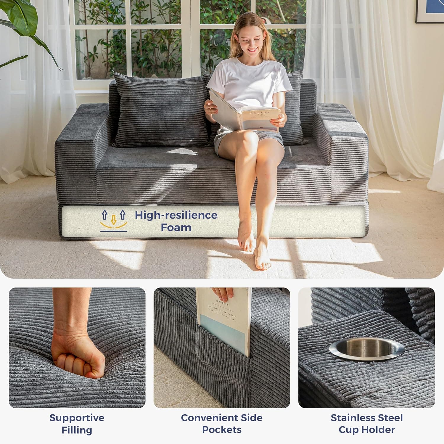 Evvo Cloud Loveseat — bed mode